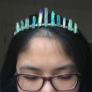 Pale Green Iridescent Aura Crystal Tiara Crown